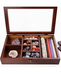 Yigii Adjustable Pine Wood Display Box for Collectibles with 12 Sections
