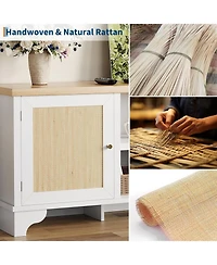 gaomon Rattan Tv Stand for 65 Tv, Boho Entertainment Center with Cabinets & Open Shelves