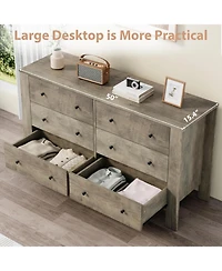 gaomon Oak 6 Drawer Dresser for Bedroom, Modern Wide Organizer with Storage Drawers, Entryway