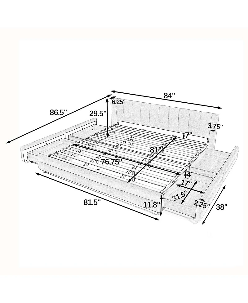 Streamdale Furniture Streamdale King Size Upholstered Bed Frame with Chenille Fabric Headboard - Blue/Green