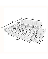 Streamdale Furniture Streamdale King Size Upholstered Bed Frame with Chenille Fabric Headboard - Blue/Green