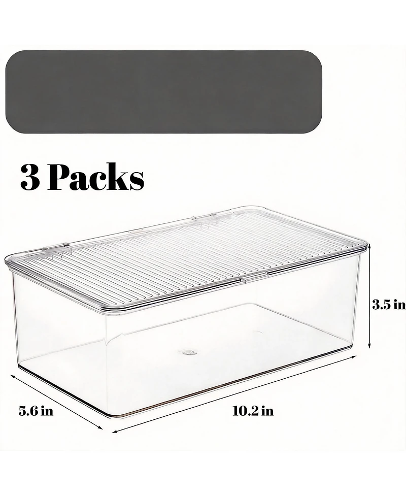 Yigii Set of 3 Clear Acrylic Storage Bins with Hinged Lid for Home & Office 3 Pack