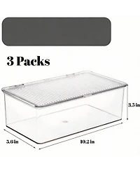 Yigii Set of 3 Clear Acrylic Storage Bins with Hinged Lid for Home & Office 3 Pack