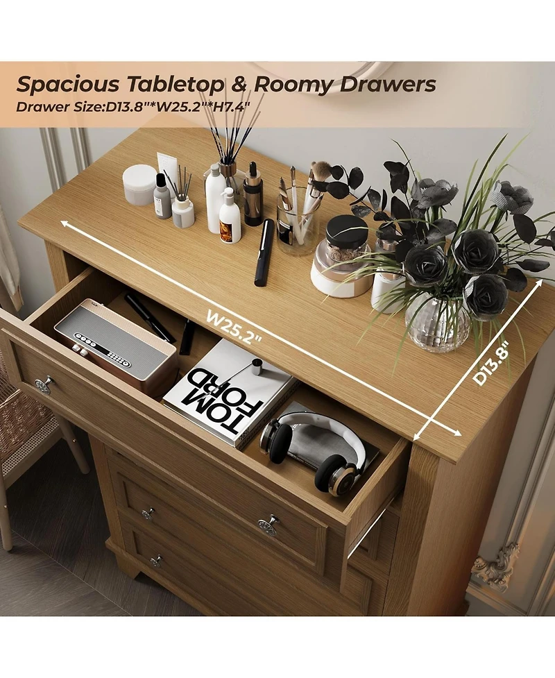 gaomon 5 Drawer Dresser for Bedroom, of Chest with Metal Handles, Tv Stand, Closet Organizers and Storage Clothes