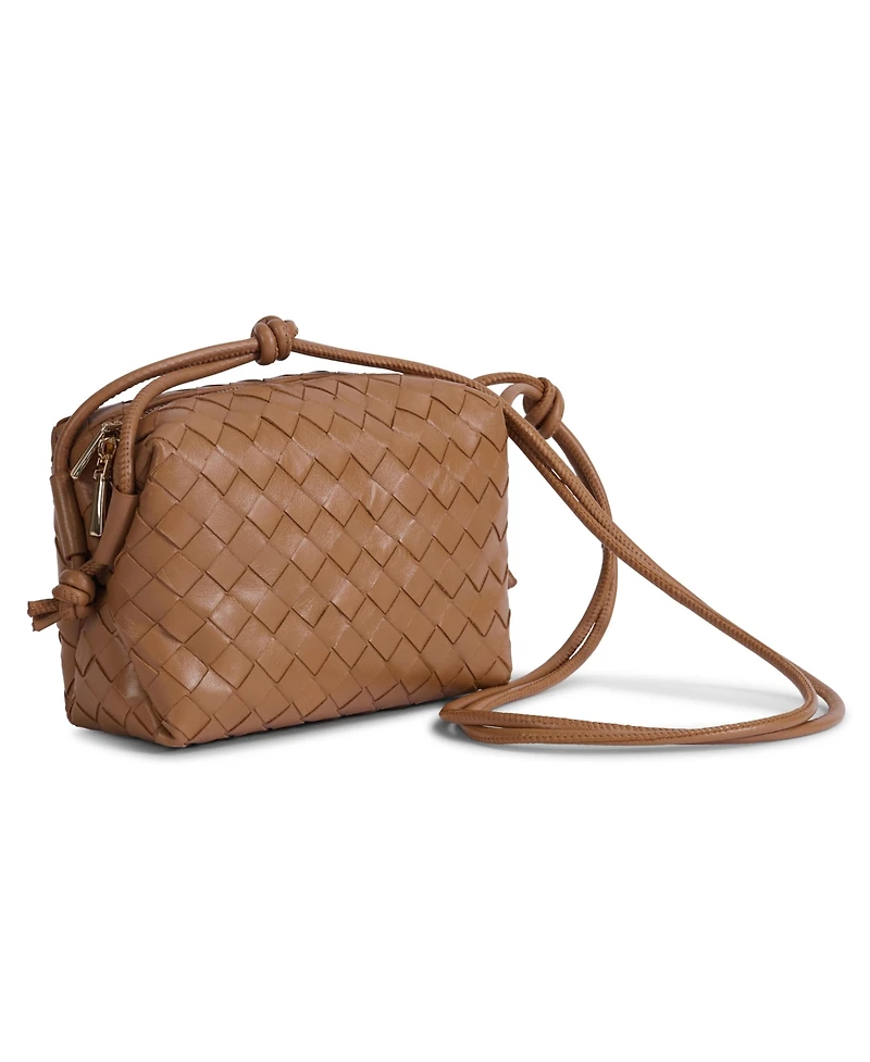 Furniq Uk Women's Tan Woven Leather Crossbody Bag