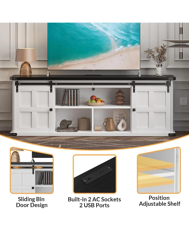 gaomon 70" Farmhouse Tv Stand for 80/75/70 Inch TVs, Entertainment Center Storage Cabinets w/Power Outlets