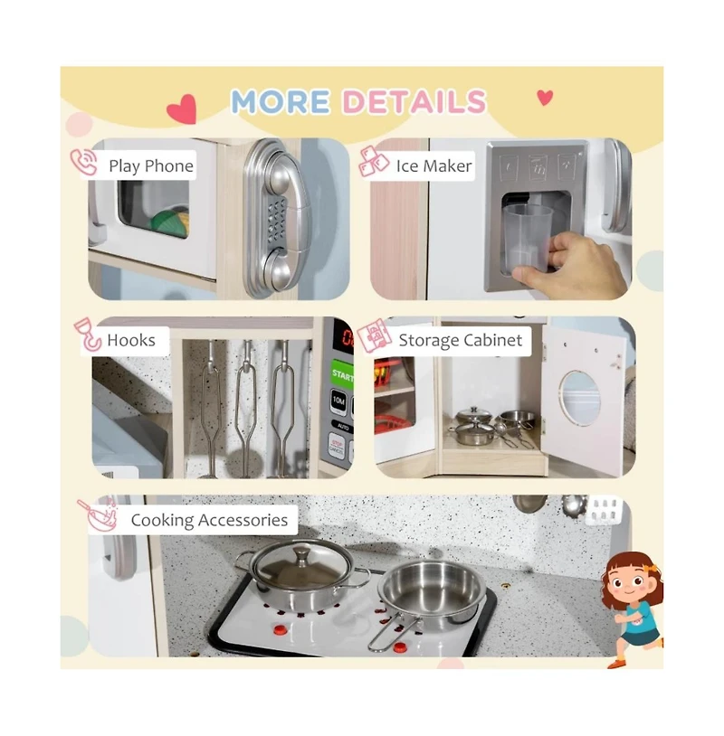 Hongge Large Kids Kitchen Playset with Lights Sounds and Cookware