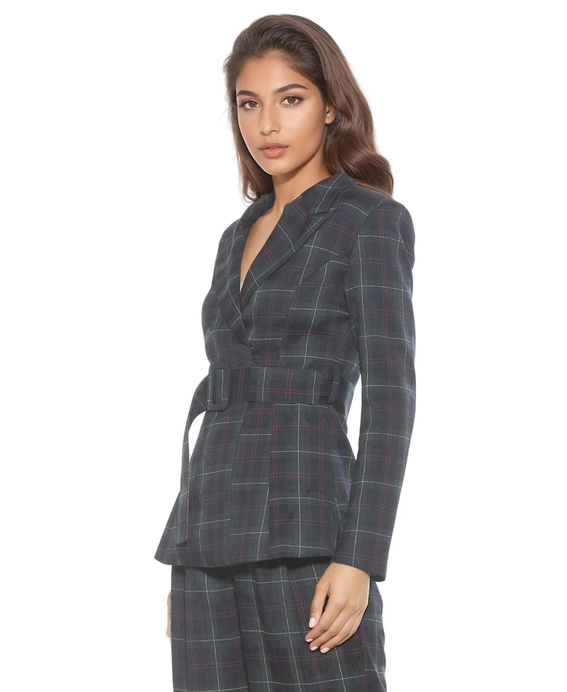 Alexia Admor Women's Janna Plaid Long Sleeve Longline Blazer