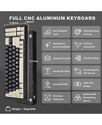 Lofree AL71 75% Mechanical Keyboard,Full Aluminum Cnc,Hot Swappable Gasket,2.4GHz Wireless BT5.0/Usb-c Wired,Nkro Programmable Rgb Backlight Creamy