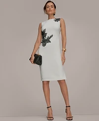 Donna Karan New York Women's Sleeveless Embroidered Floral Sheath Dress