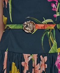 Karl Lagerfeld Paris Women's Boat-Neck Belted Sleeveless Dress