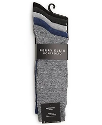 Perry Ellis Portfolio Men's Patterned Flat Knit Sole Logo Crew Socks, 5-Pack