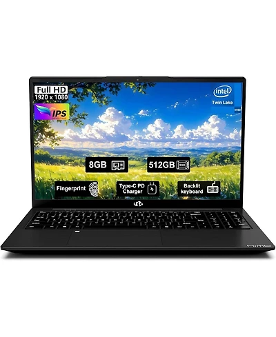 Nimo 15.6" Fhd Ips Student Laptop 8GB Ram 512GB Ssd, 4 Cores 13th Gen Intel N150 3.6GHz Fingerprint Wi-Fi 6