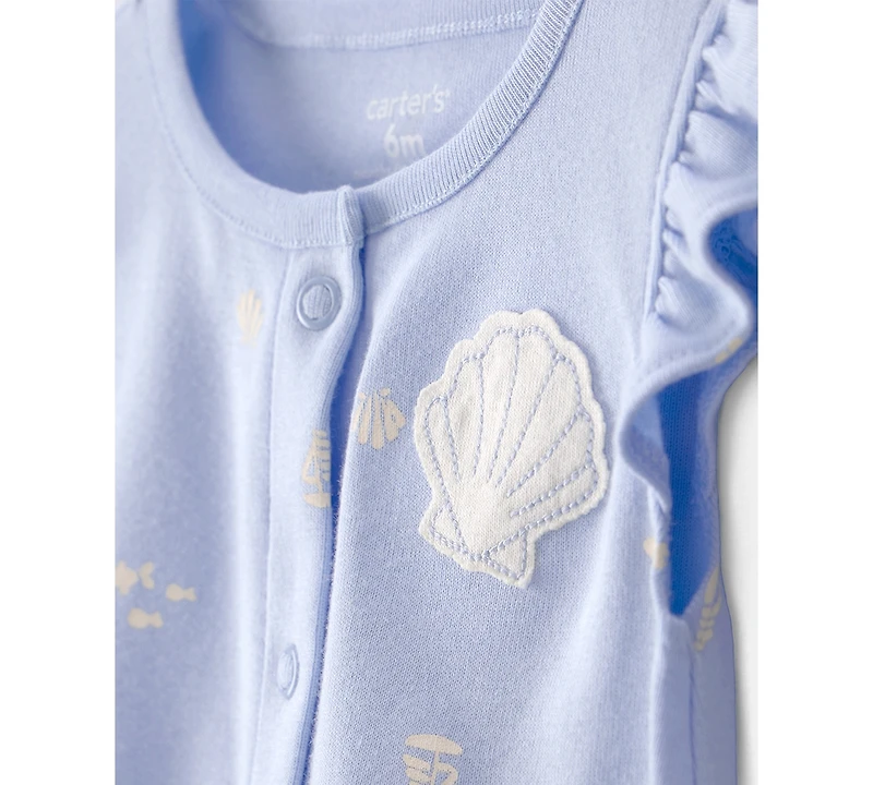 Carter's Baby Girls' Shell Print Flutter-Sleeve Romper