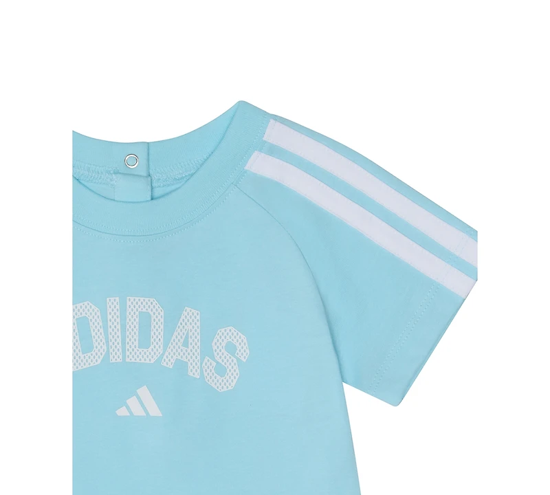adidas Baby Boys' Short-Sleeve Graphic Raglan 3-Stripe Romper
