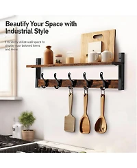 Yigii 29" Wall Shelf with Hooks, Heavy Duty, Rustic Style