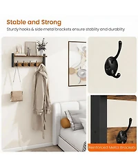 Yigii Rustic Brown & Black Iron Wall Hooks Shelf, 5 Hooks, Sturdy Storage, Easy Assembly