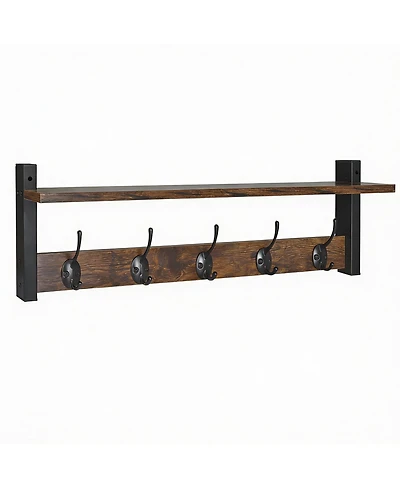 Yigii Rustic Brown & Black Wall Hook Rack with Shelf for Entryway, Hallway