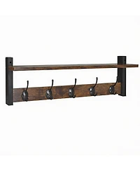 Yigii Rustic Brown & Black Wall Hook Rack with Shelf for Entryway, Hallway