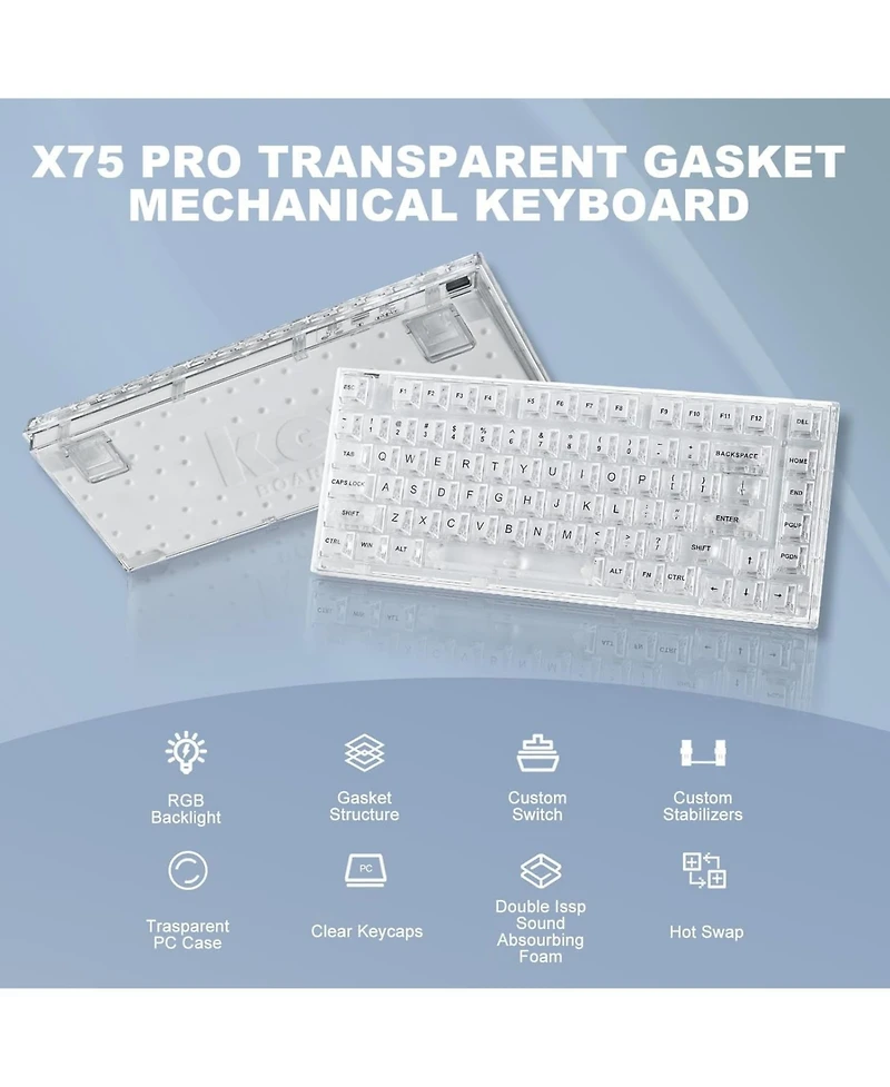 Lofree X75 Pro 82 Key Wireless Hot Swappable Mechanical Gaming Keyboard with Transparent Keycaps,Gasket Mount,BT5.0/2.4G/Usb-c Kailh Jellyfish Switch