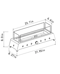 Flynama Black 28 Inch Rectangular Propane Gas Fire Pit 40000 Btu Steel Outdoor Fire Pit for Patio Garden Balcony with Tempered Glass Wind Guard
