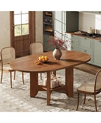 Tribesigns 59-Inch Round Dining Table for 4-6, Modern Oval Kitchen Table with Storage Shelf for Dining Room, Living Room, Walnut