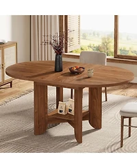 Tribesigns 59-Inch Round Dining Table for 4-6, Modern Oval Kitchen Table with Storage Shelf for Dining Room, Living Room, Walnut