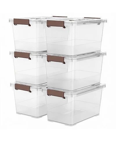 Yigii 6-Pack Clear 7 Quart Stackable Storage Bins with Latches