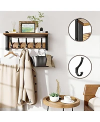 Yigii 5-Hook Wall Coat Rack with Shelf, 55lbs Capacity, Space Saving, Diy Install