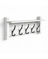 Yigii Vintage 5-Hook Wall Rack with Shelf for Coats, Bags, Umbrellas