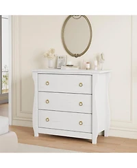 gaomon 3 Drawer Dresser, Modern Dresser for Bedroom, White Chest of Drawer with Black Metal Ring Pull Handles, Wooden Storage Cabinet for Living Room