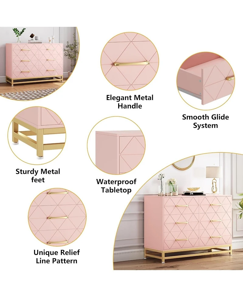 gaomon 6 Dresser Bedroom with Large Capacity, Chest of Drawers Wooden Metal Handle, for Bedroom,Living Room,Hallway and Entryway