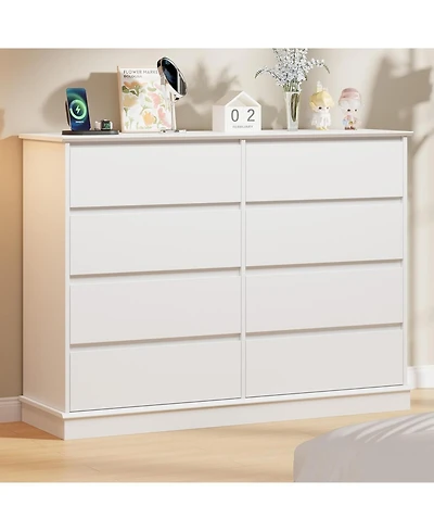 8 Drawer Storage Chest, Large Double Dresser with Deep Drawers and Wide Top, Horizontal Wooden Organizer for Living Room, Hallway, Entryway, Office,