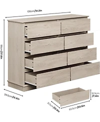 8 Drawer Storage Chest, Large Double Dresser with Deep Drawers and Wide Top, Horizontal Wooden Organizer for Living Room, Hallway, Entryway, Office,