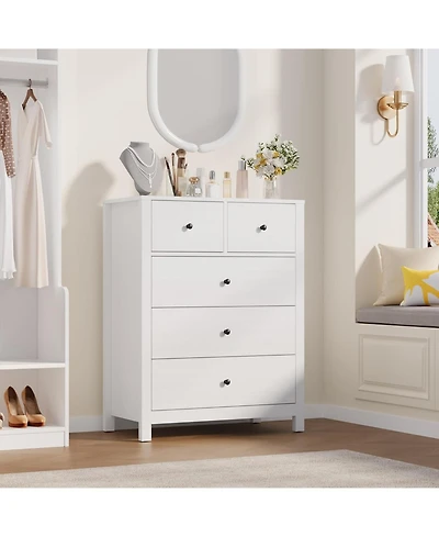 gaomon Dresser for Bedroom, Tall 5 Drawer with Deep Drawers Metal Knobs, Modern Wooden Double Chests of Kids Bedroom
