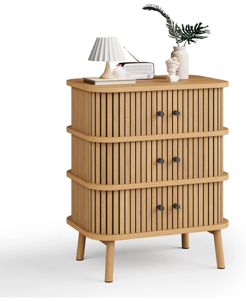 gaomon 3 Drawer Dresser, Chest of Drawers for Bedroom, Mid Century Modern Nightstand, Spacious Storage Wicker Dresser