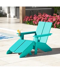 Outdoor Hdpe Modern Adirondack Chair with Folding Patio Ottoman and Cup Holder