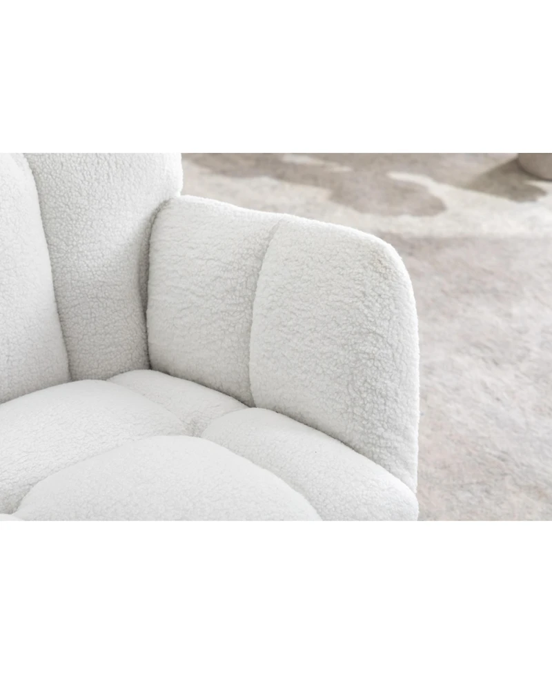 Flynama Ivory Teddy Fabric Nursery Rocking Glider Chair with Wooden Frame Metal Base Rocking Legs 250 Lbs Capacity for Living Room Bedroom