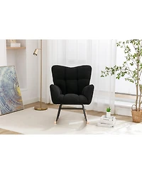 Flynama Black Teddy Fabric Nursery Rocking Glider Chair with Wooden Frame Metal Base Rocking Legs 250 Lbs Capacity for Living Room Bedroom Indoor