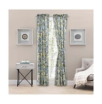 Ellis Hydrangea Classic Pattern Printed 1.5" Rod Pocket Window Tailored Pair with Ties 68"x63" Blue