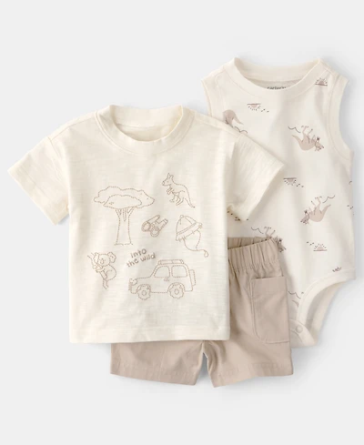 Carter's Baby Boys' Into The Wild Top, Bodysuit & Shorts, 3-Piece Set
