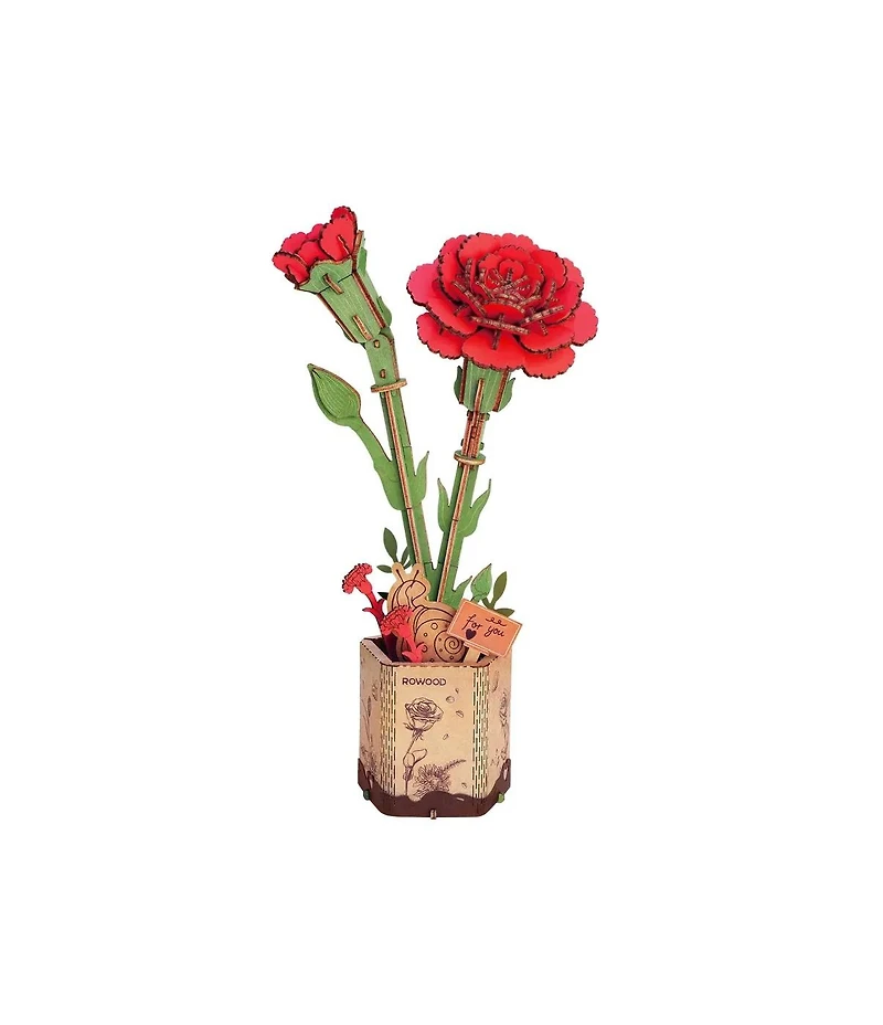 Flash Popup Diy 3D Wood Puzzle Red Carnation 124pcs