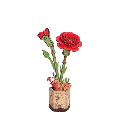 Flash Popup Diy 3D Wood Puzzle Red Carnation 124pcs