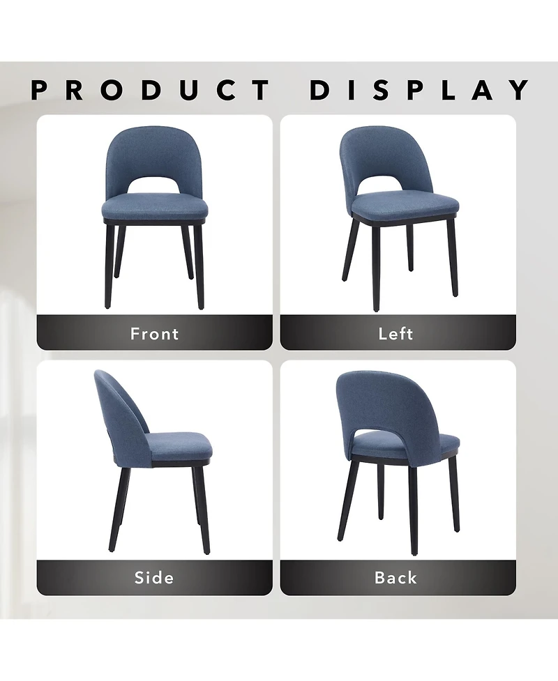 gaomon Set of 2 Modern Fabric Upholstered Dining Chairs, Curved Back Kitchen Side Seating with Solid Wood Legs