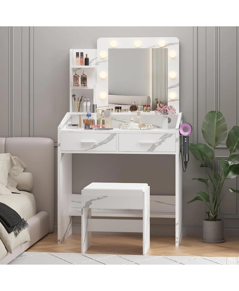 Gaomon Lighted Mirror Dressing Table, Elegant Makeup Vanity Desk for Bedroom Use