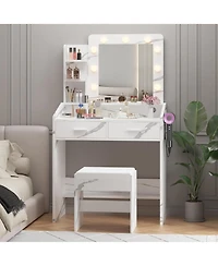 Gaomon Lighted Mirror Dressing Table, Elegant Makeup Vanity Desk for Bedroom Use