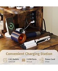 Gaomon 2-Drawer 6-Shelf Vanity Desk, Lighted Mirror Makeup Table for Bedroom