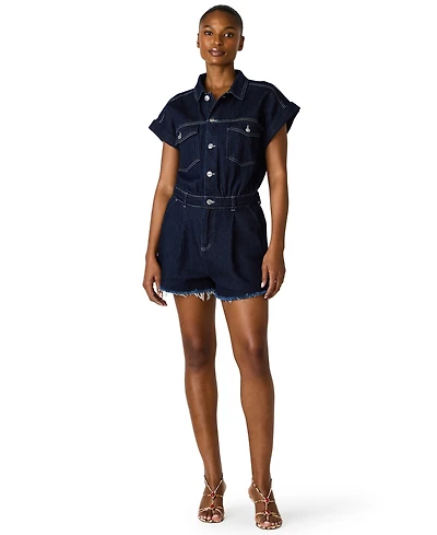 Steve Madden Women's Calliope Collared Short-Sleeve Romper