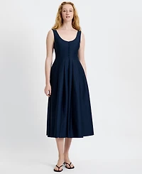 French Connection Women's Satin Fit And Flare Scoop Neck Midi Dress
