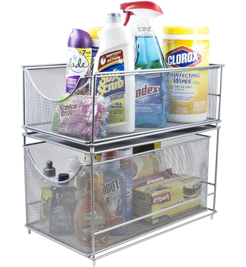 Sorbus 2-Tier Sliding Mesh Basket Drawers - Ideal for Countertop, Cabinet, Pantry, Under the Sink, Desktop and More